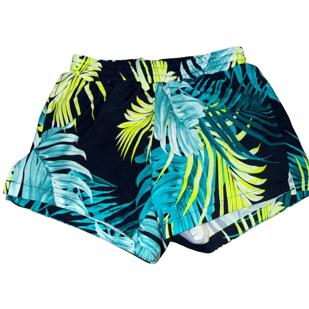 Old Navy Active Shorts L (10-12) Blue Tropical Palm Leaf Go-Dry Athletic Gym